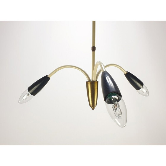 Image 1 of Alte 3-armige Messing-Pendelleuchte, Italien 1960