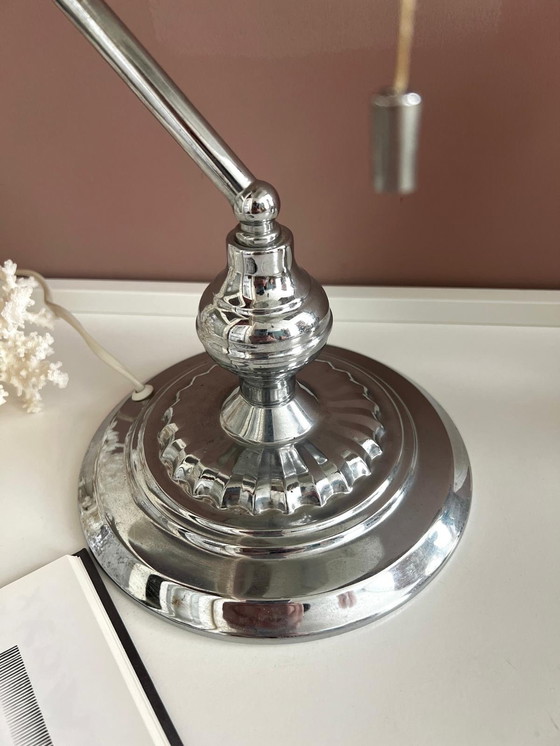 Image 1 of Banker's Notary Lampe Weißes Opalglas und Chrom