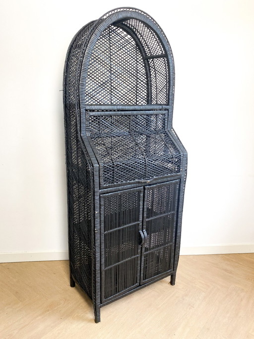 Vintage Rattan Wicker Bow Cabinet