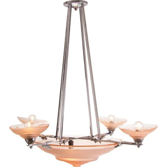 Image 1 of Kronleuchter aus rosa Glas von Muller Freres, Frankreich 1930