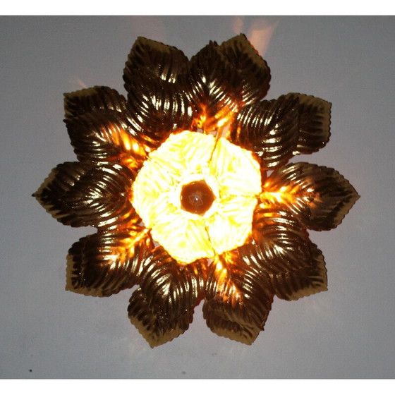 Image 1 of Wandlampe mit Blumenmuster aus vergoldetem Metall von Masca, Italien 1970er Jahre