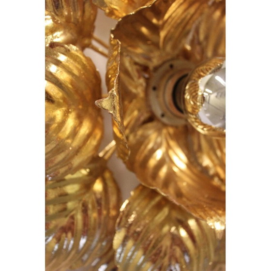 Image 1 of Wandlampe mit Blumenmuster aus vergoldetem Metall von Masca, Italien 1970er Jahre