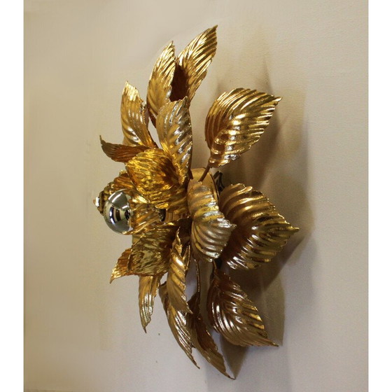 Image 1 of Wandlampe mit Blumenmuster aus vergoldetem Metall von Masca, Italien 1970er Jahre