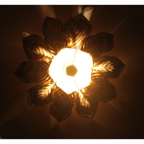 Image 1 of Wandlampe mit Blumenmuster aus vergoldetem Metall von Masca, Italien 1970er Jahre