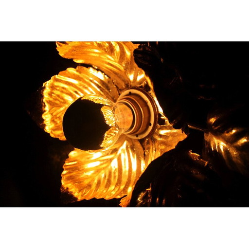 Wandlampe mit Blumenmuster aus vergoldetem Metall von Masca, Italien 1970er Jahre