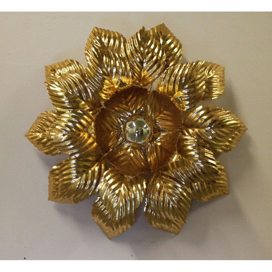 Image 1 of Wandlampe mit Blumenmuster aus vergoldetem Metall von Masca, Italien 1970er Jahre