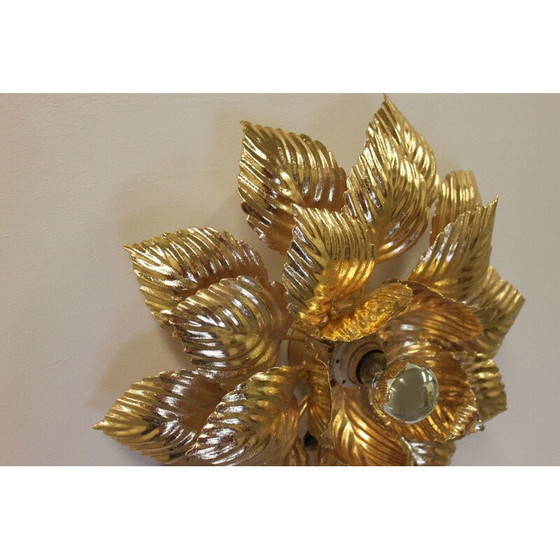 Image 1 of Wandlampe mit Blumenmuster aus vergoldetem Metall von Masca, Italien 1970er Jahre