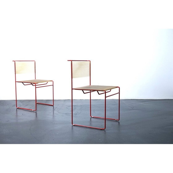 Image 1 of Ein Paar rote Spaghetti-Stühle aus Kunststoff und Metall von Giadomenico Belnti für Fly Line, Italien, 1970