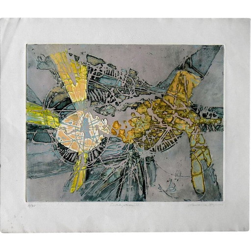 Druck auf altem Arches-Papier aus der Serie Atelier 17 von Lawrence Heyman Fertilization III, 1960