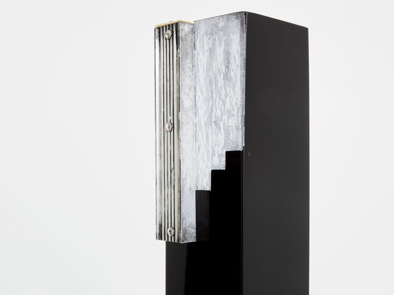 Image 1 of Anatole Riecke Art Deco Große Schwarze Opalglas Weiße Vase 1939