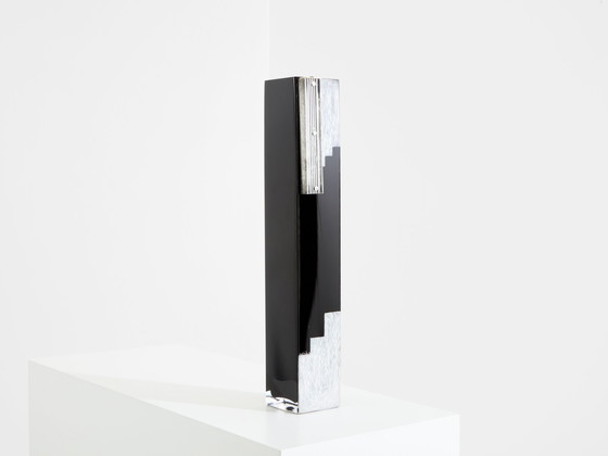 Image 1 of Anatole Riecke Art Deco Große Schwarze Opalglas Weiße Vase 1939