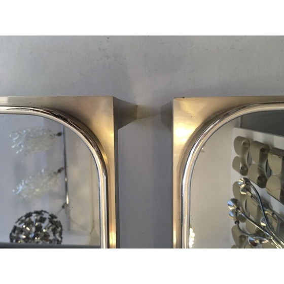 Image 1 of Paar Vintage Beistelltisch aus gebürstetem Stahl und Glas 1970er Jahre