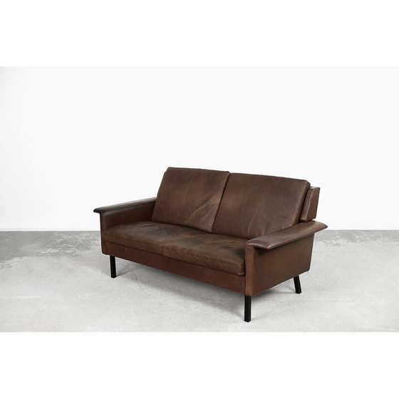 Image 1 of Skandinavisches 2-Sitzer-Sofa aus braunem Leder 3330 von Arne Vodder für Fritz Hansen, 1960er Jahre