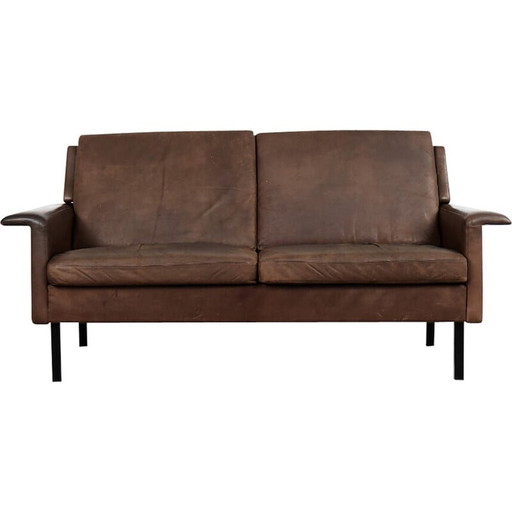 Skandinavisches 2-Sitzer-Sofa aus braunem Leder 3330 von Arne Vodder für Fritz Hansen, 1960er Jahre