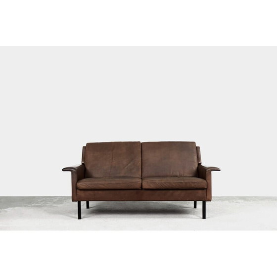 Image 1 of Skandinavisches 2-Sitzer-Sofa aus braunem Leder 3330 von Arne Vodder für Fritz Hansen, 1960er Jahre