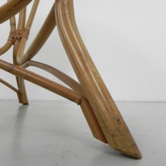 Image 1 of Rattan, Bambus Couchtisch Runde Glasplatte - 1950s