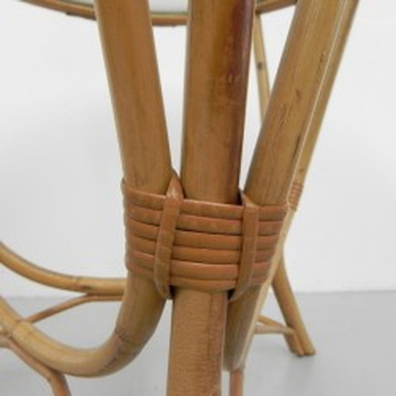 Image 1 of Rattan, Bambus Couchtisch Runde Glasplatte - 1950s