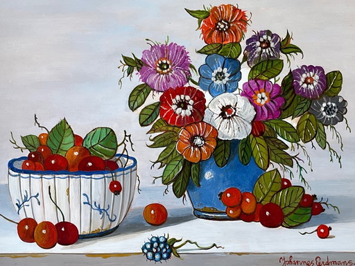 Johannes Eerdmans - Stillleben Bin Obst und Vase mit Blumen