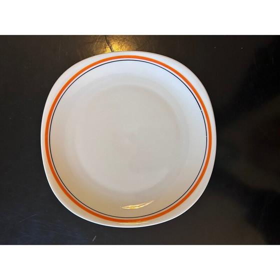 Image 1 of Satz von 12 alten Tellern mit orangefarbenem Rand für Porcelaine du Berry, 1970