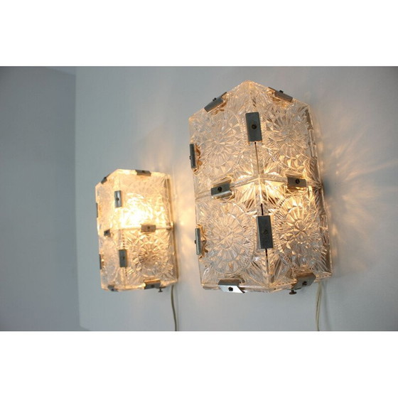 Image 1 of Paar Mid Century Glas Wand- oder Deckenlampen, 1970er Jahre