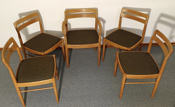Image 1 of Vintage Esszimmergarnitur, Helle Eiche,  Design H. W. Klein Für Bramin, Dänemark 1960