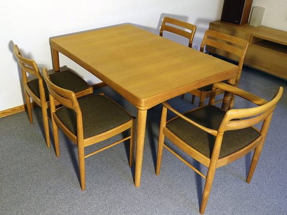 Image 1 of Vintage Esszimmergarnitur, Helle Eiche,  Design H. W. Klein Für Bramin, Dänemark 1960