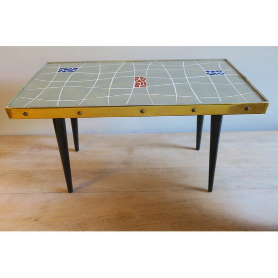 Image 1 of Mid Century keramischer Kacheltisch mit gespreizten Beinen, 1950er-1960er Jahre