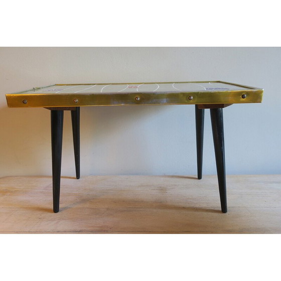 Image 1 of Mid Century keramischer Kacheltisch mit gespreizten Beinen, 1950er-1960er Jahre