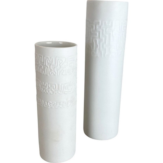 Image 1 of Paar Vasen aus Op Art Porzellan von Cuno Fischer für Rosenthal, Deutschland 1980er Jahre