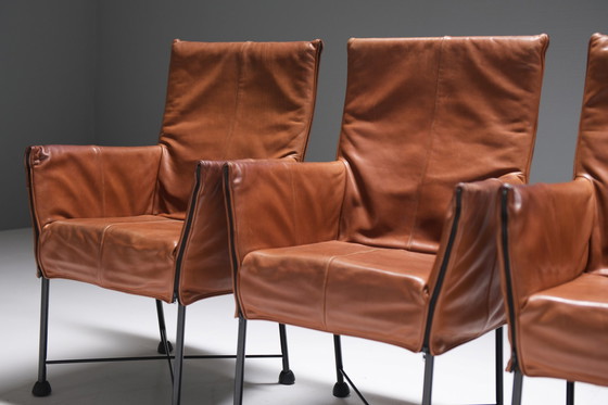 Image 1 of 6 vintage Chaplin Esszimmerstuhl aus cognacfarbenem Leder von Gerard van den Berg - Montis