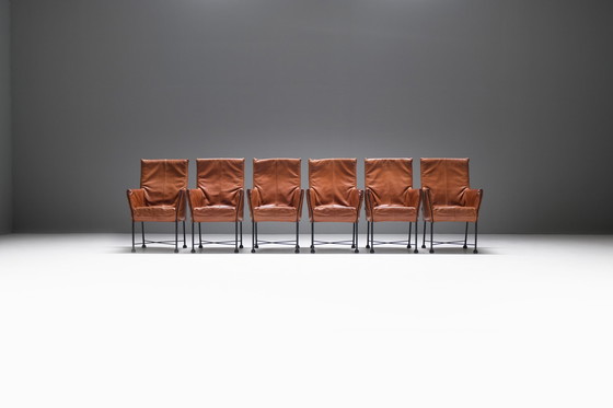 Image 1 of 6 vintage Chaplin Esszimmerstuhl aus cognacfarbenem Leder von Gerard van den Berg - Montis