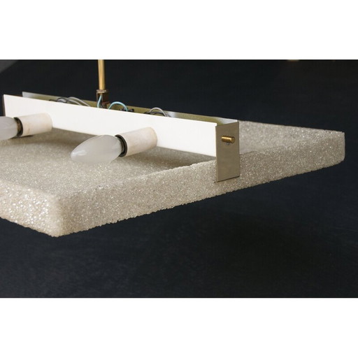 Quadratische Vintage-Hängeleuchte aus Messing und Acrylglas