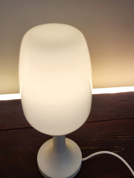 Image 1 of Space-Age-Tischlampenset mit ovalem Glasschirm und Kunststoffsockel, 1960er Jahre