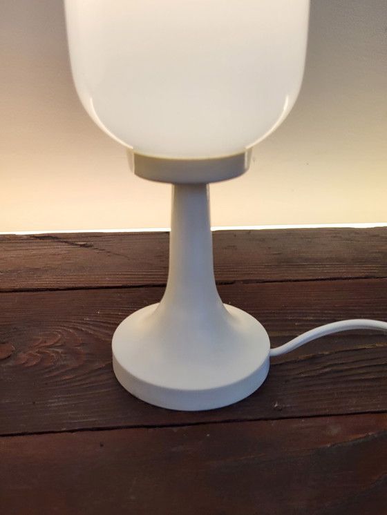 Image 1 of Space-Age-Tischlampenset mit ovalem Glasschirm und Kunststoffsockel, 1960er Jahre