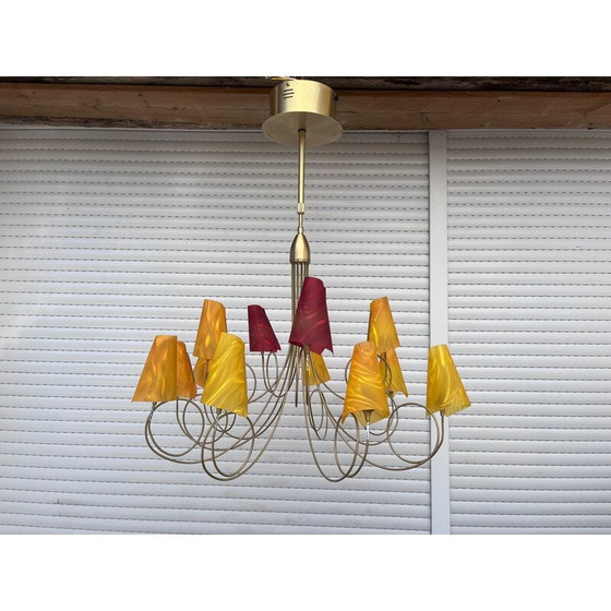 Image 1 of Hängeleuchte aus vergoldetem Metall von Maison le Dauphin, 1990