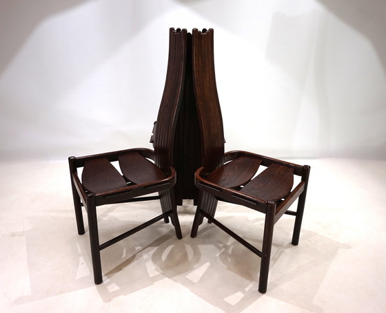 Image 1 of Satz von 3 Allmilmö Brutalist Esszimmerstühle Eiche, 1980