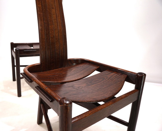 Image 1 of Satz von 3 Allmilmö Brutalist Esszimmerstühle Eiche, 1980