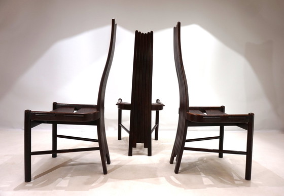 Image 1 of Satz von 3 Allmilmö Brutalist Esszimmerstühle Eiche, 1980