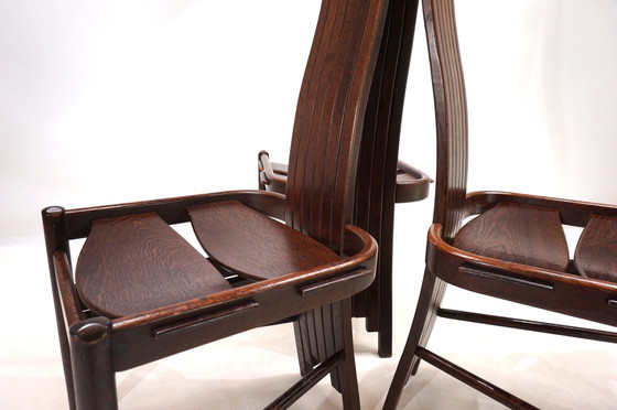 Image 1 of Satz von 3 Allmilmö Brutalist Esszimmerstühle Eiche, 1980