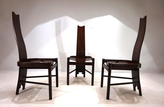 Image 1 of Satz von 3 Allmilmö Brutalist Esszimmerstühle Eiche, 1980