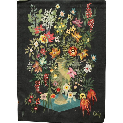 Vintage Aubusson Wandteppich mit Blumendekoration