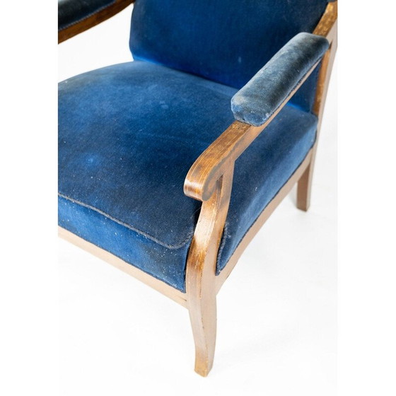 Image 1 of Vintage Sessel mit blauem Samt und Mahagoni von Frits Henningsen gepolstert