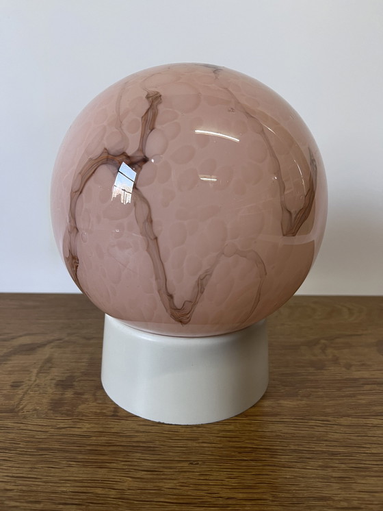 Image 1 of Rosa marmorierte Art Deco Glühbirne Deckenlampe Dreißiger Jahre
