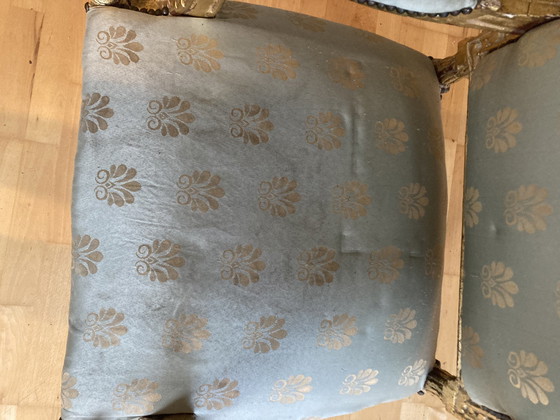 Image 1 of Schwerer antiker Stuhl, vergoldetes Holz, schöner Gave-Stoff