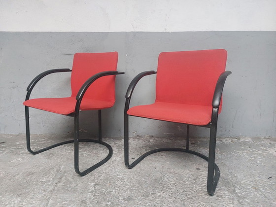 2 rote Esszimmerstühle – Sessel, Metal, Vintage (photo 6 of 8)