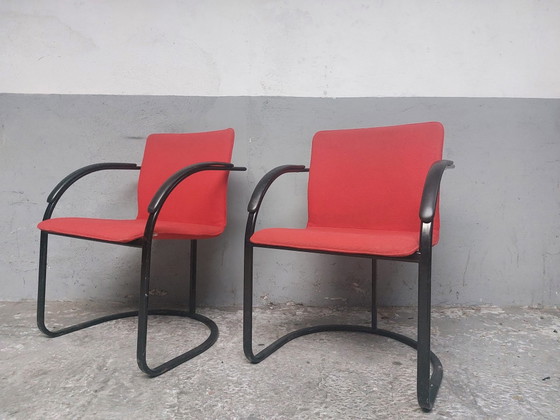 2 rote Esszimmerstühle – Sessel, Metal, Vintage (photo 4 of 8)