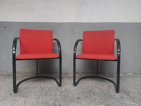 2 rote Esszimmerstühle – Sessel, Metal, Vintage