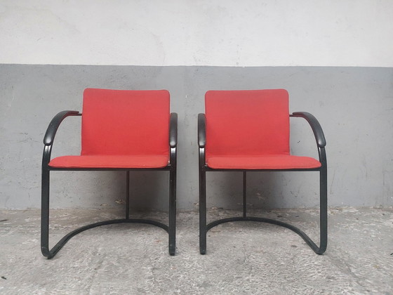 2 rote Esszimmerstühle – Sessel, Metal, Vintage (photo 5 of 8)