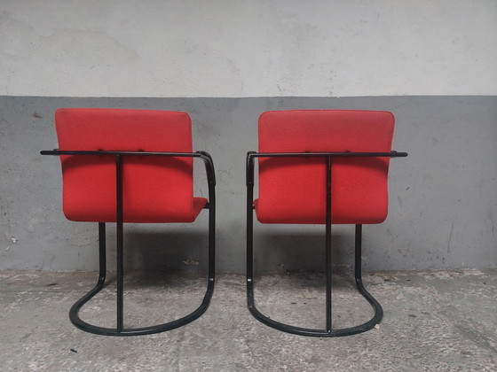 2 rote Esszimmerstühle – Sessel, Metal, Vintage (photo 3 of 8)