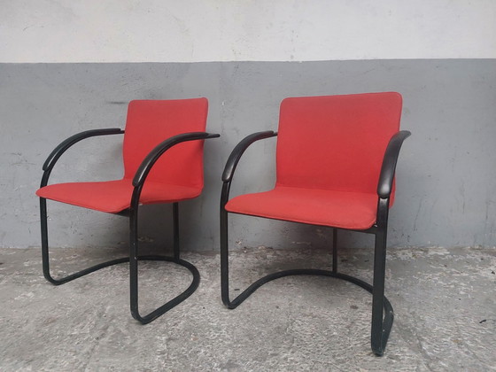 2 rote Esszimmerstühle – Sessel, Metal, Vintage (photo 7 of 8)